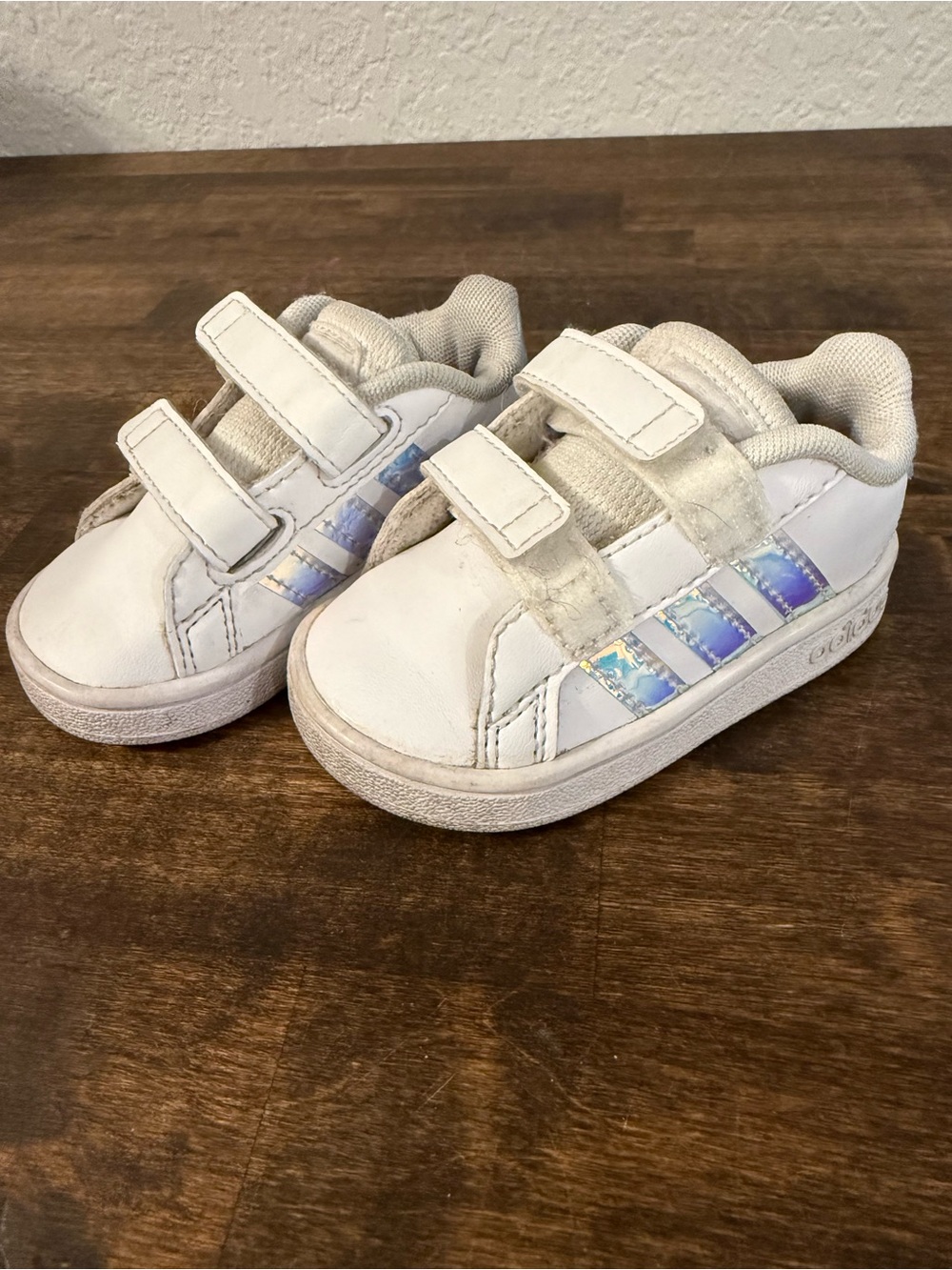 adidas Kids White Sneakers with Iridescent Stripes